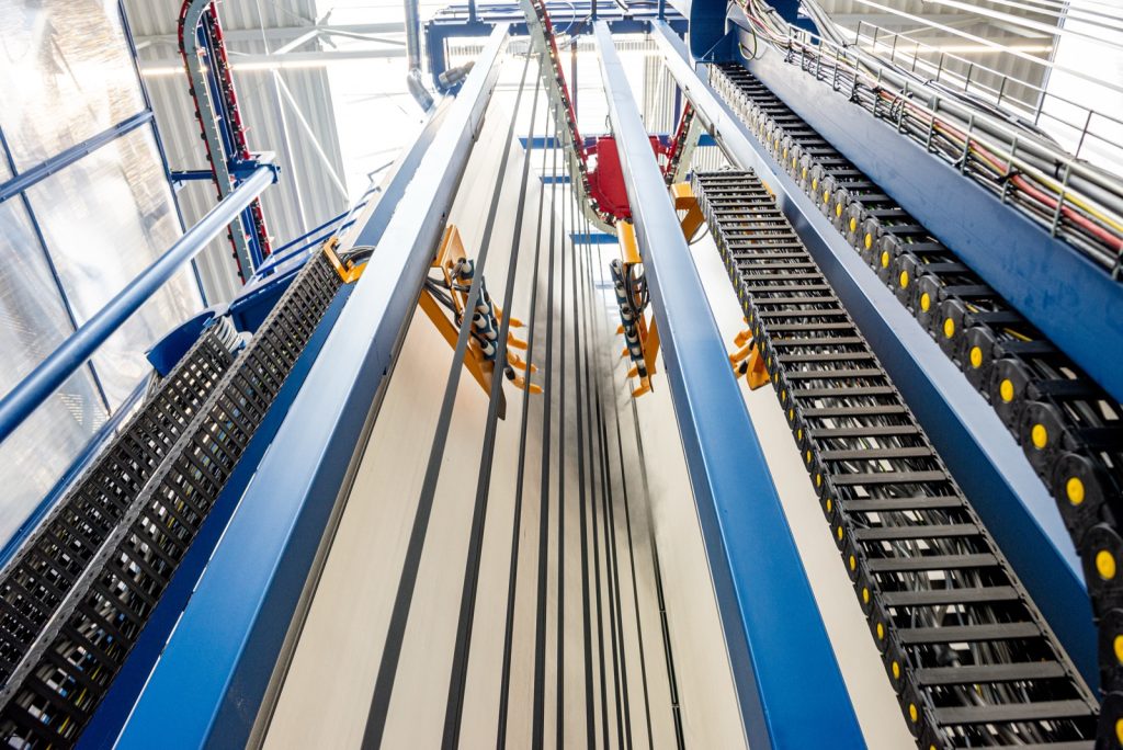 Vertical view of an automated Drutex production line