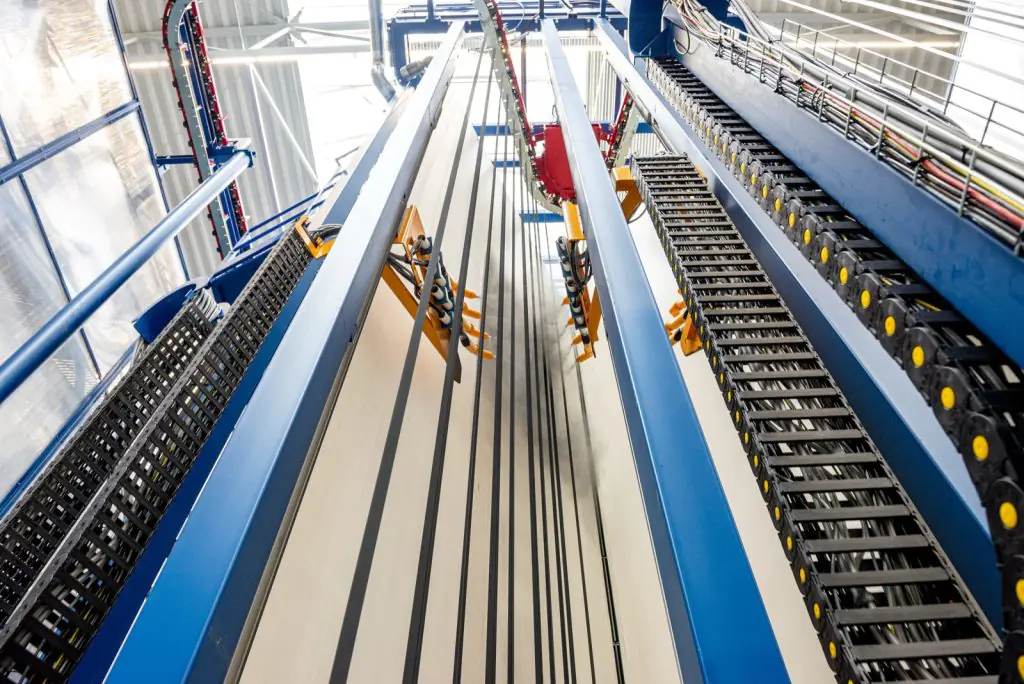 Vertical view of an automated Drutex production line