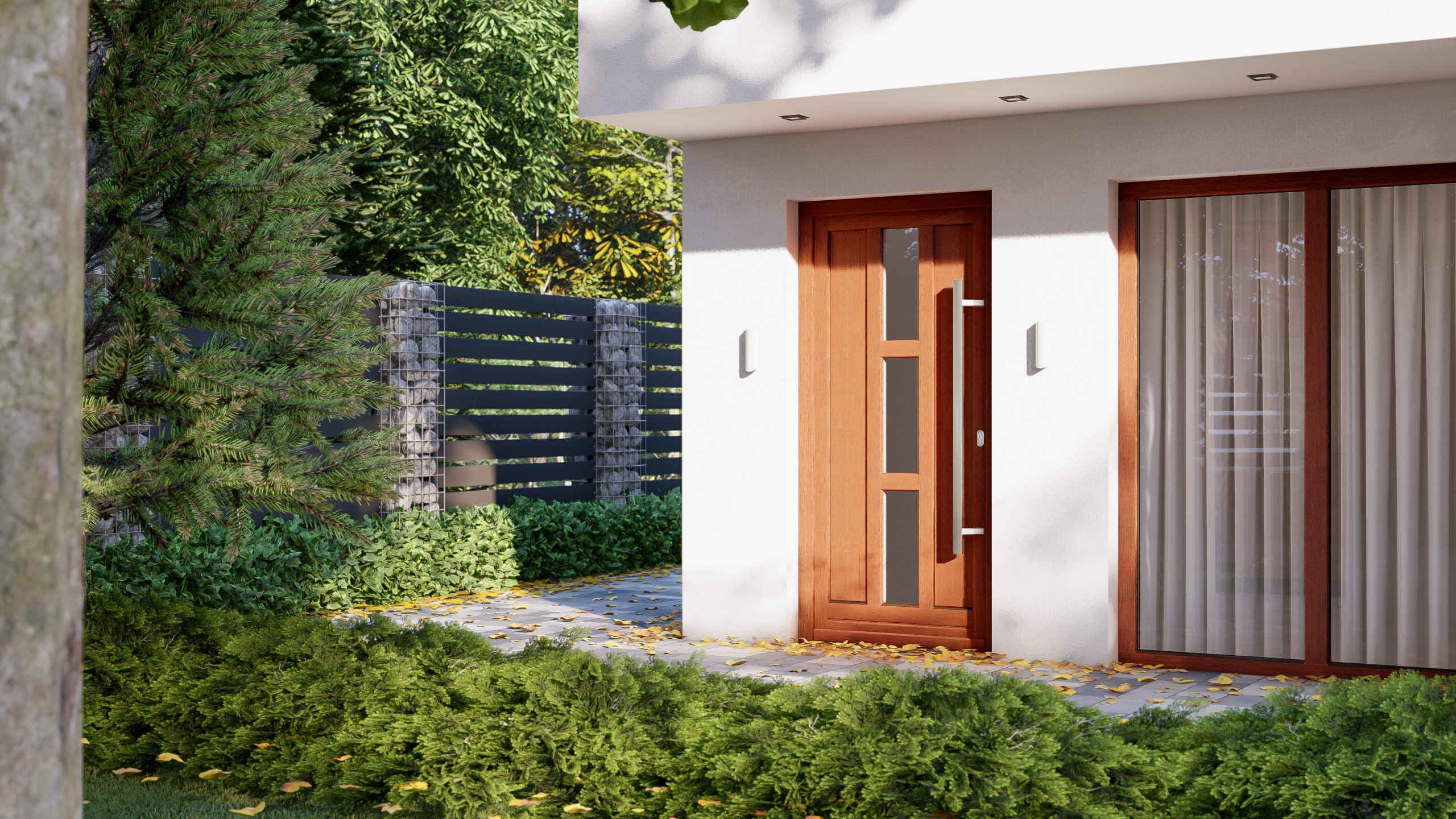 Modern home entrance with a European Softline timber door