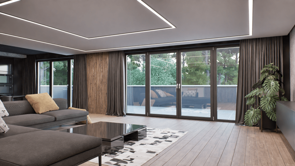 IGLO EDGE windows in an open-plan living room and kitchen