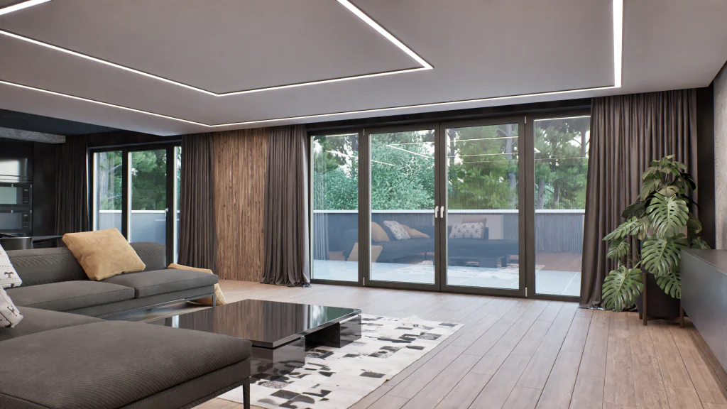 IGLO EDGE windows in an open-plan living room and kitchen