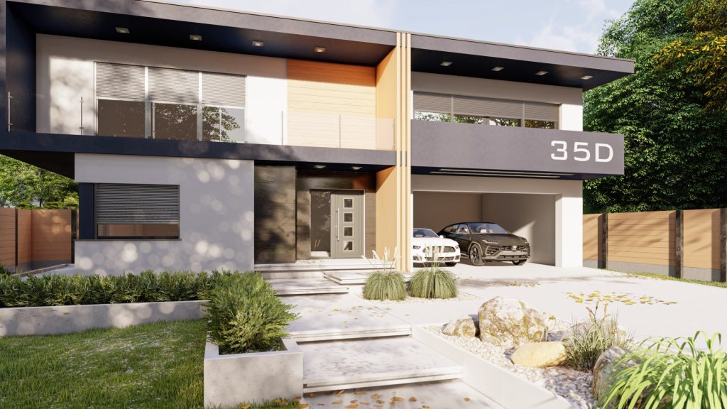 Modern villa entrance with an IGLO ENERGY PVC door